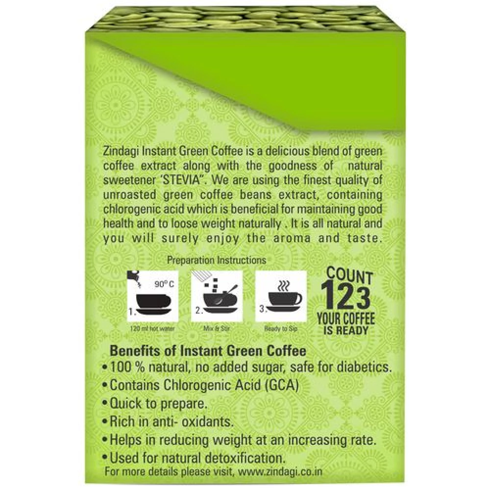 Zindagi Instant Green Coffee With Lemon Extracts & Stevia, 20 Sachets-2.webp